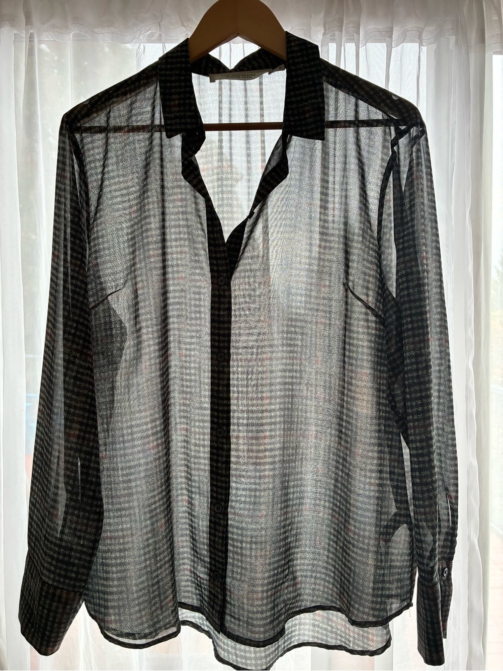 Simons Sheer Black Long-Sleeve Button Blouse